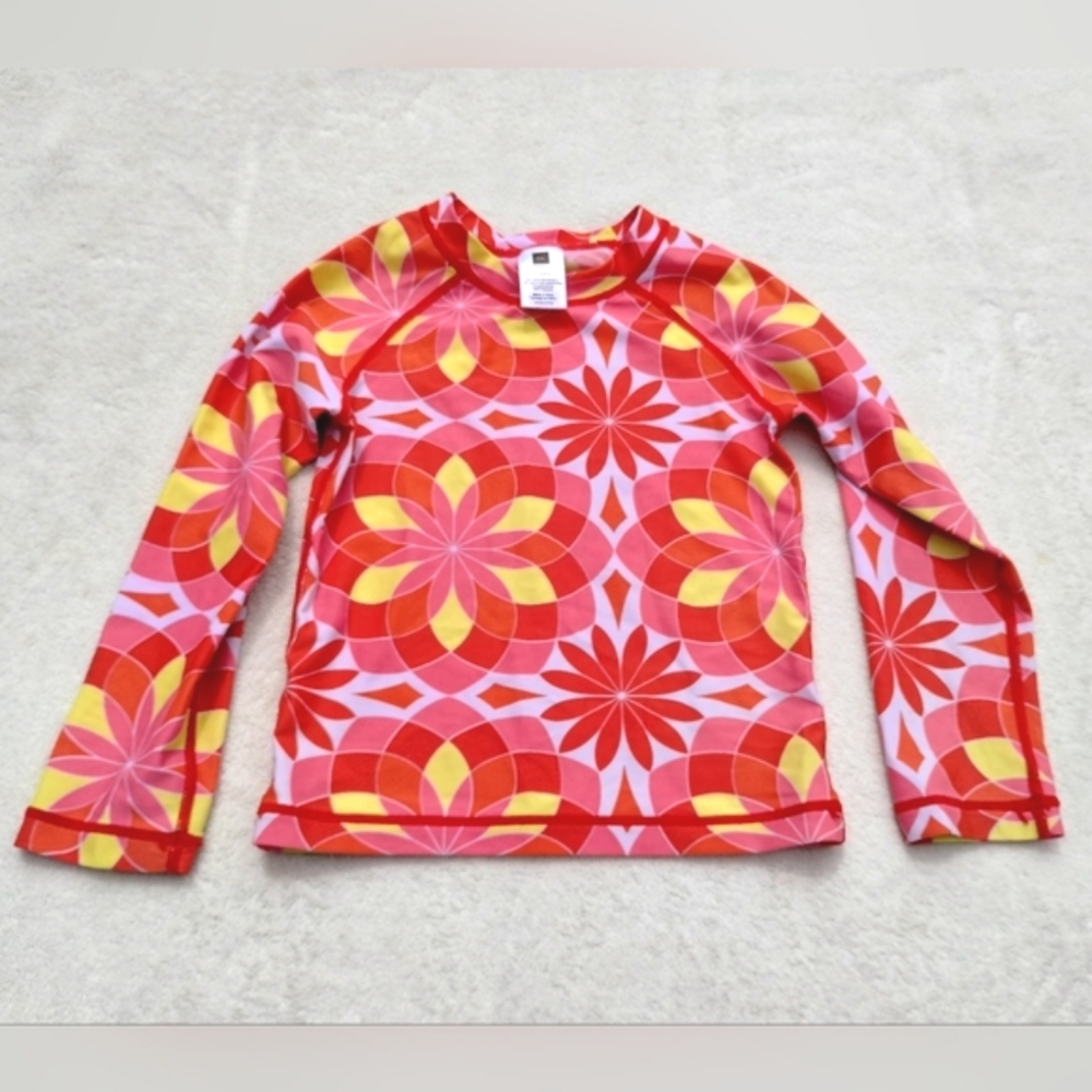 Tea Collection Red and Yellow Kids Swim Rashguard Size 4 Orange Geometric Print